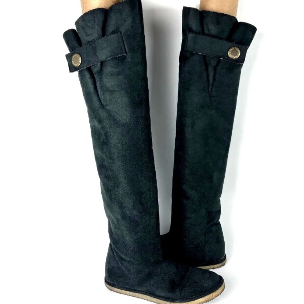 STELLA MCCARTNEY boots over the knee 36 6 Faux Suede Sherpa Lined Black